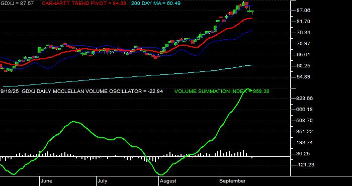  Volume / Composite Volume for the VanEck Junior Gold Miners ETF - Daily Data Period