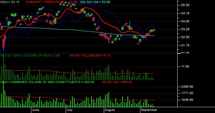 Volume / Composite Volume for the iShares MSCI India Index ETF - Daily Data Period