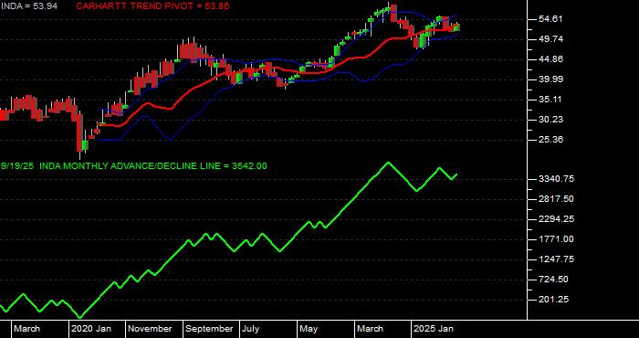 Volume / Composite Volume for the iShares MSCI India Index ETF - Monthly Data Period