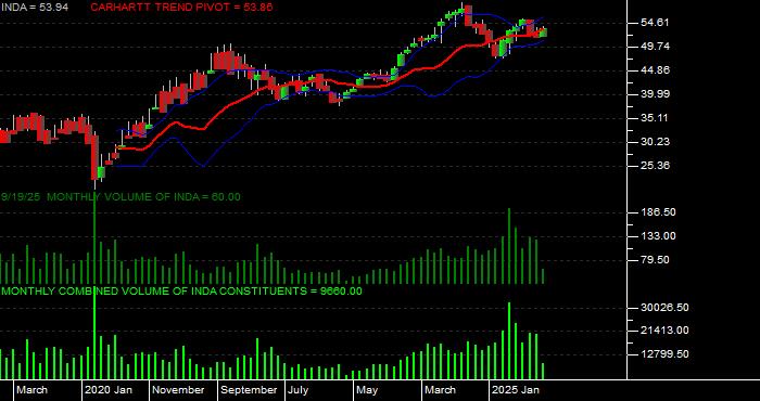 Volume / Composite Volume for the iShares MSCI India Index ETF - Monthly Data Period