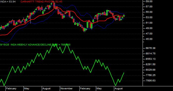 Volume / Composite Volume for the iShares MSCI India Index ETF - Weekly Data Period