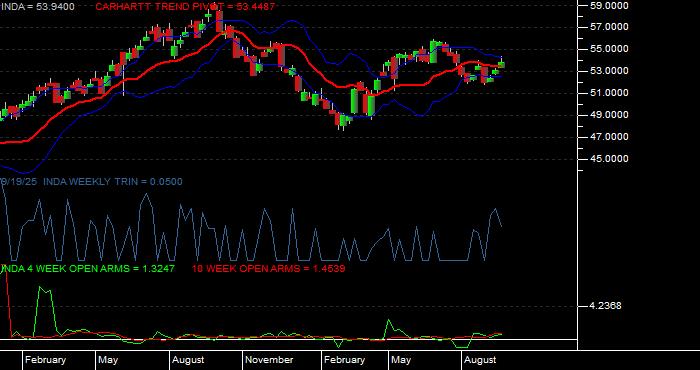 Volume / Composite Volume for the iShares MSCI India Index ETF - Weekly Data Period
